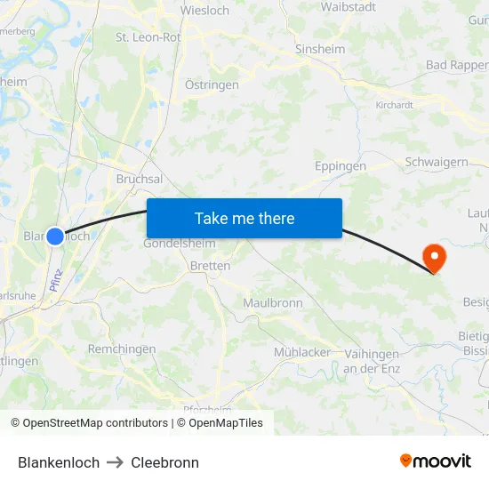 Blankenloch to Cleebronn map