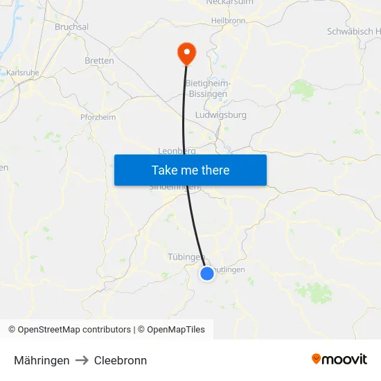 Mähringen to Cleebronn map