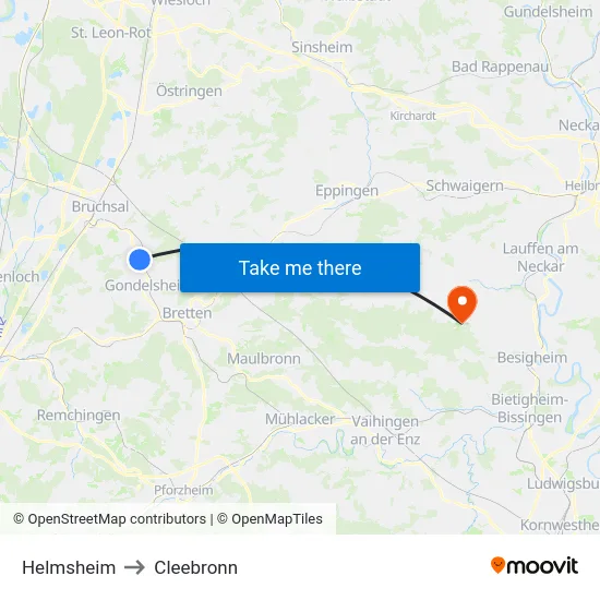 Helmsheim to Cleebronn map