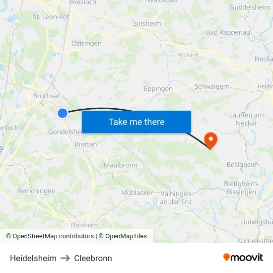 Heidelsheim to Cleebronn map