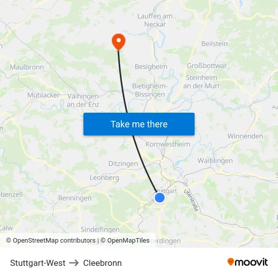 Stuttgart-West to Cleebronn map