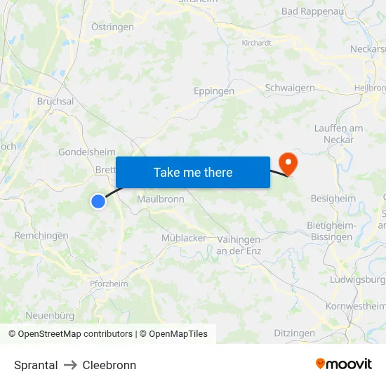 Sprantal to Cleebronn map