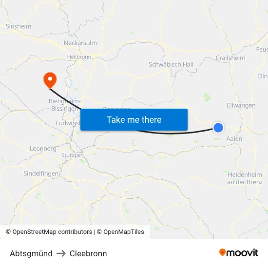 Abtsgmünd to Cleebronn map
