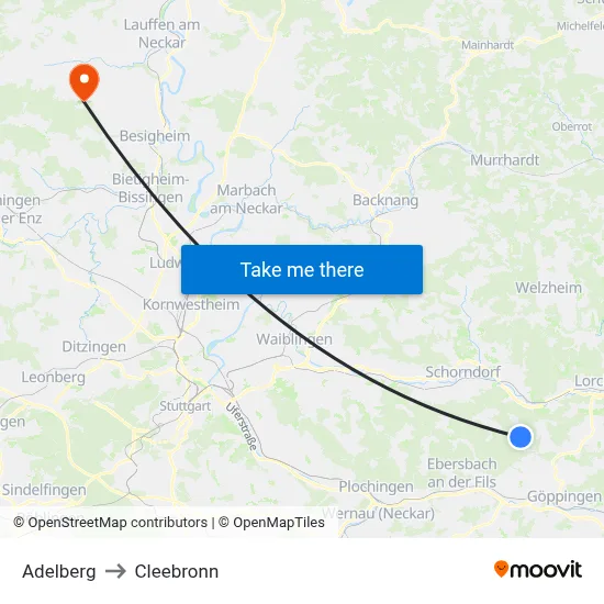 Adelberg to Cleebronn map