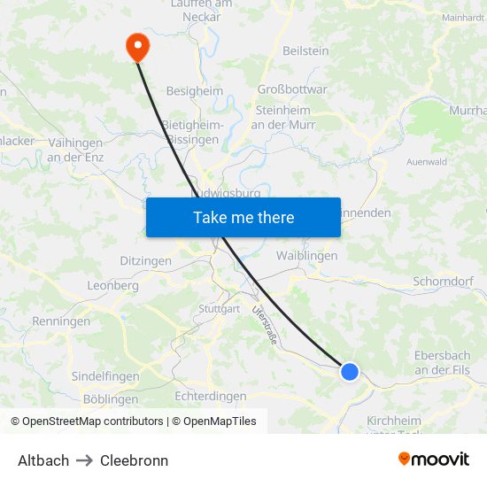Altbach to Cleebronn map