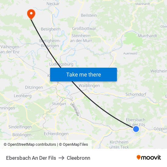 Ebersbach An Der Fils to Cleebronn map