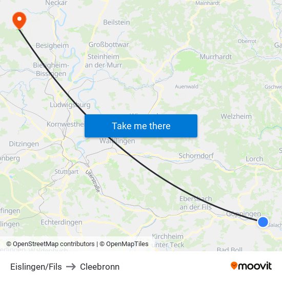 Eislingen/Fils to Cleebronn map