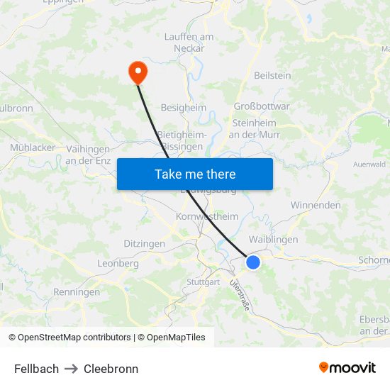 Fellbach to Cleebronn map