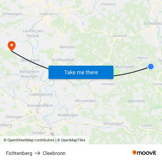 Fichtenberg to Cleebronn map