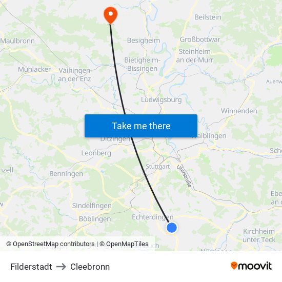 Filderstadt to Cleebronn map