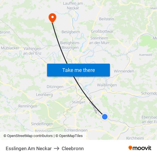 Esslingen Am Neckar to Cleebronn map