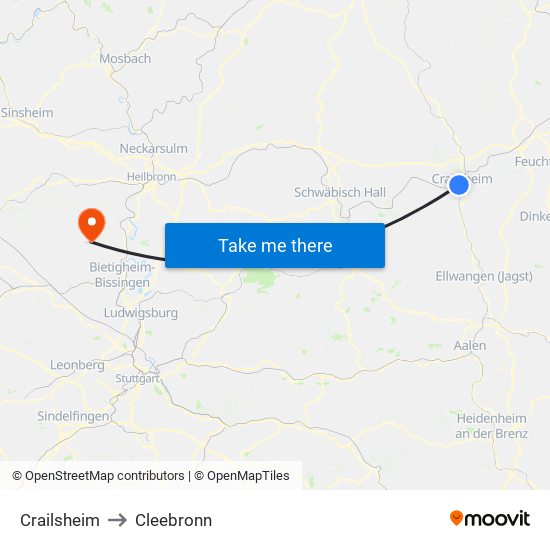 Crailsheim to Cleebronn map