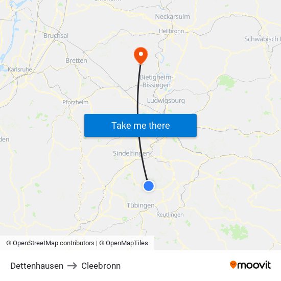 Dettenhausen to Cleebronn map