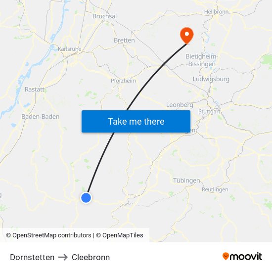 Dornstetten to Cleebronn map