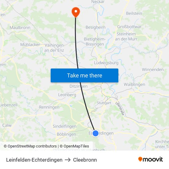 Leinfelden-Echterdingen to Cleebronn map