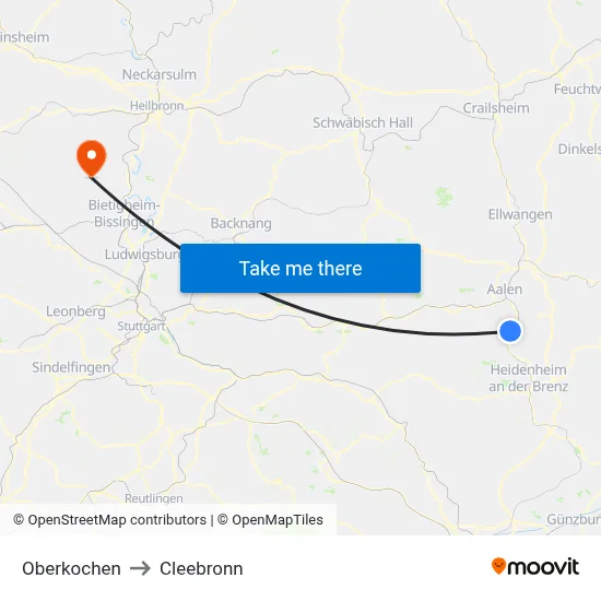 Oberkochen to Cleebronn map