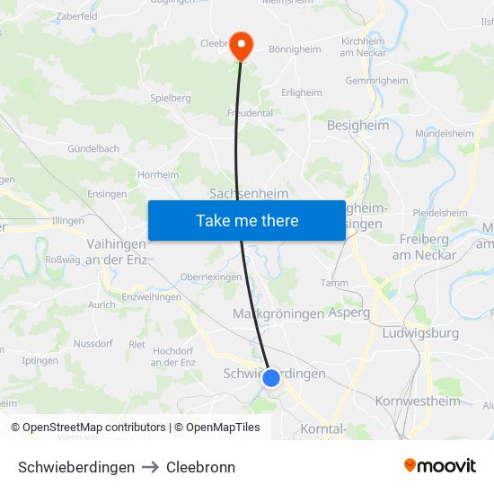 Schwieberdingen to Cleebronn map