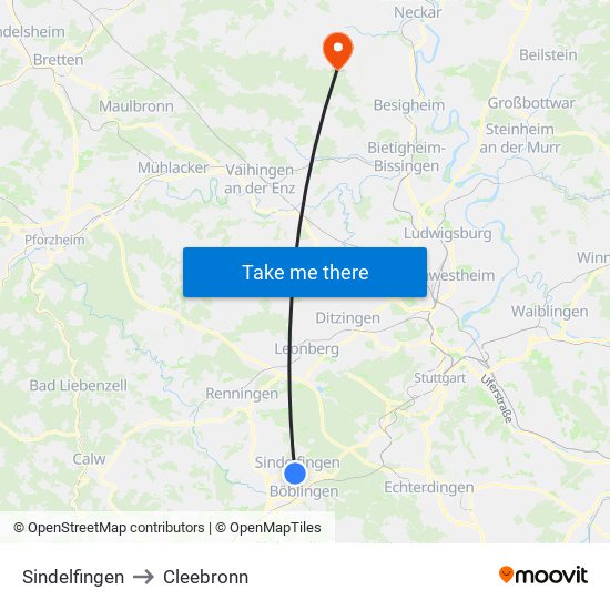 Sindelfingen to Cleebronn map