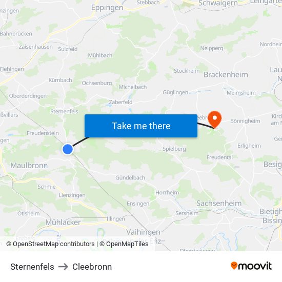Sternenfels to Cleebronn map