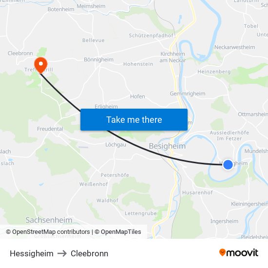 Hessigheim to Cleebronn map