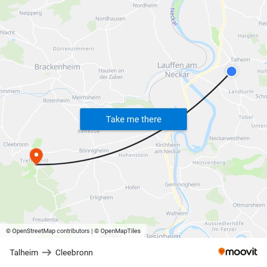 Talheim to Cleebronn map