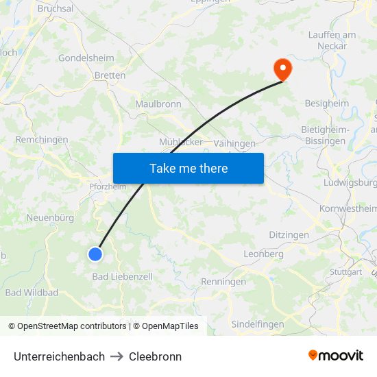 Unterreichenbach to Cleebronn map