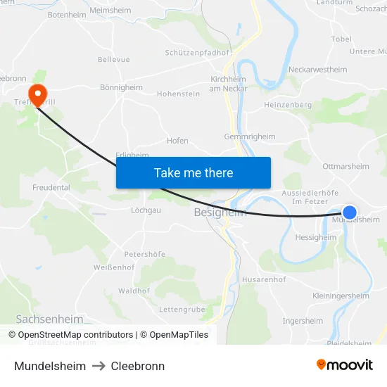 Mundelsheim to Cleebronn map