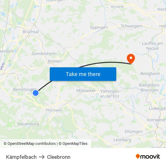 Kämpfelbach to Cleebronn map