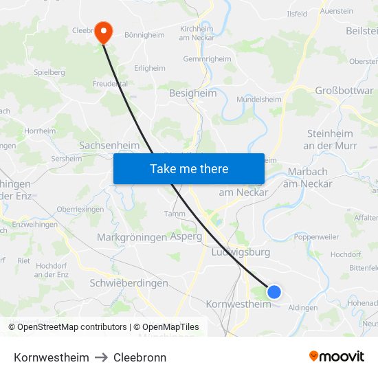 Kornwestheim to Cleebronn map