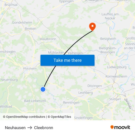 Neuhausen to Cleebronn map
