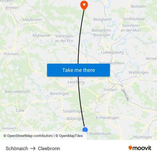 Schönaich to Cleebronn map