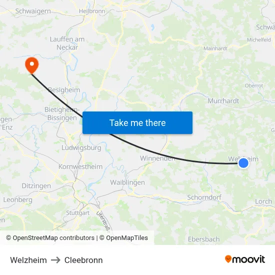 Welzheim to Cleebronn map