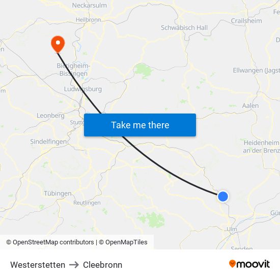 Westerstetten to Cleebronn map