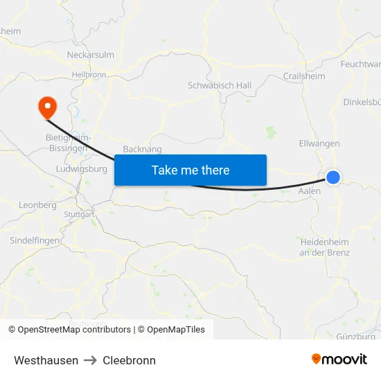 Westhausen to Cleebronn map