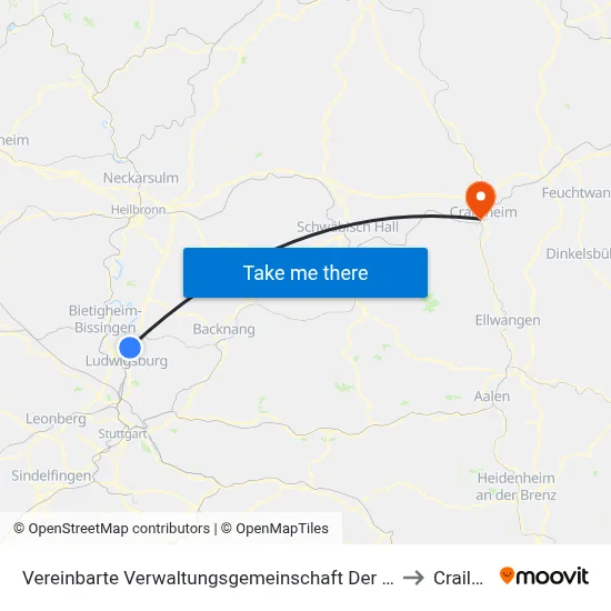 Vereinbarte Verwaltungsgemeinschaft Der Stadt Freiberg am Neckar to Crailsheim map