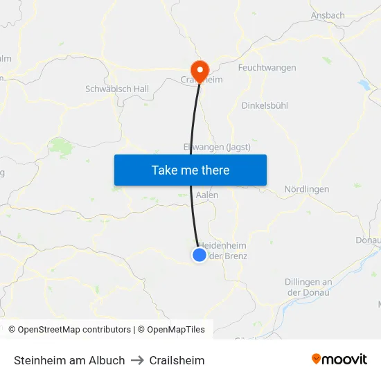 Steinheim am Albuch to Crailsheim map