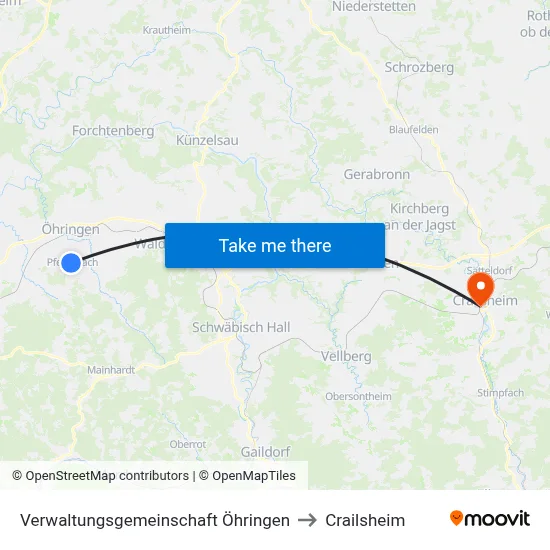 Verwaltungsgemeinschaft Öhringen to Crailsheim map