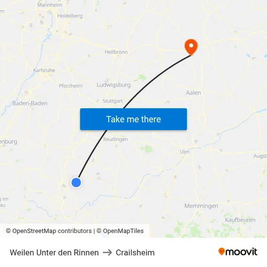 Weilen Unter den Rinnen to Crailsheim map