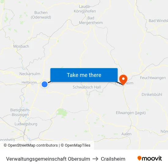 Verwaltungsgemeinschaft Obersulm to Crailsheim map