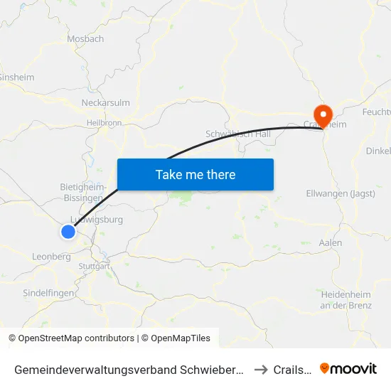 Gemeindeverwaltungsverband Schwieberdingen-Hemmingen to Crailsheim map