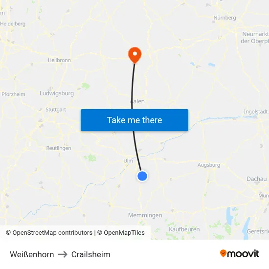 Weißenhorn to Crailsheim map
