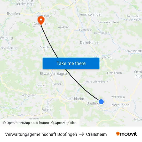 Verwaltungsgemeinschaft Bopfingen to Crailsheim map