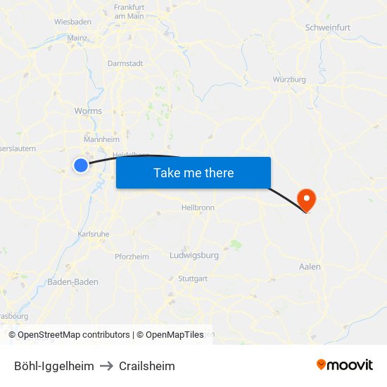 Böhl-Iggelheim to Crailsheim map