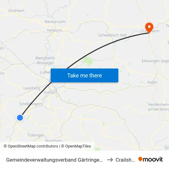 Gemeindeverwaltungsverband Gärtringen/Ehningen to Crailsheim map