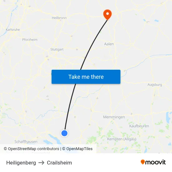 Heiligenberg to Crailsheim map