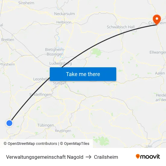 Verwaltungsgemeinschaft Nagold to Crailsheim map
