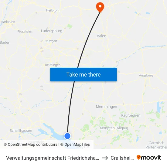 Verwaltungsgemeinschaft Friedrichshafen to Crailsheim map