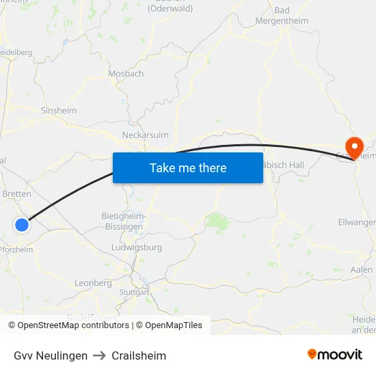 Gvv Neulingen to Crailsheim map