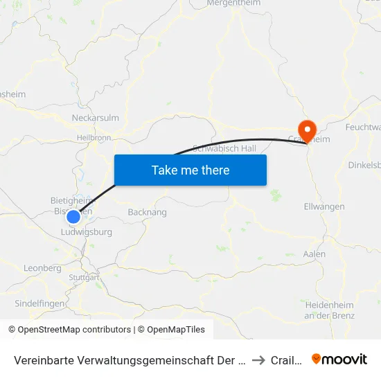 Vereinbarte Verwaltungsgemeinschaft Der Stadt Bietigheim-Bissingen to Crailsheim map