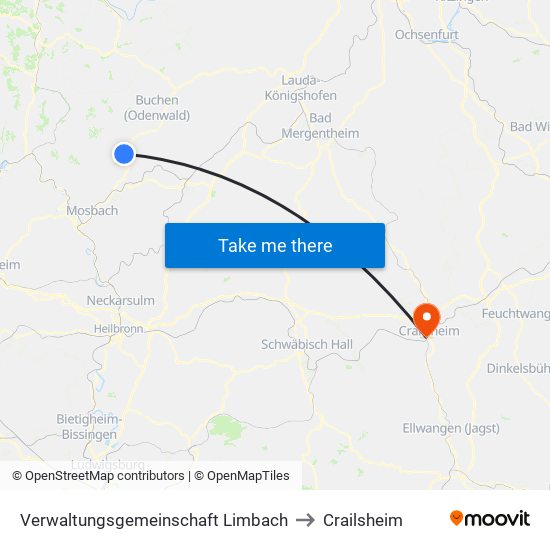 Verwaltungsgemeinschaft Limbach to Crailsheim map